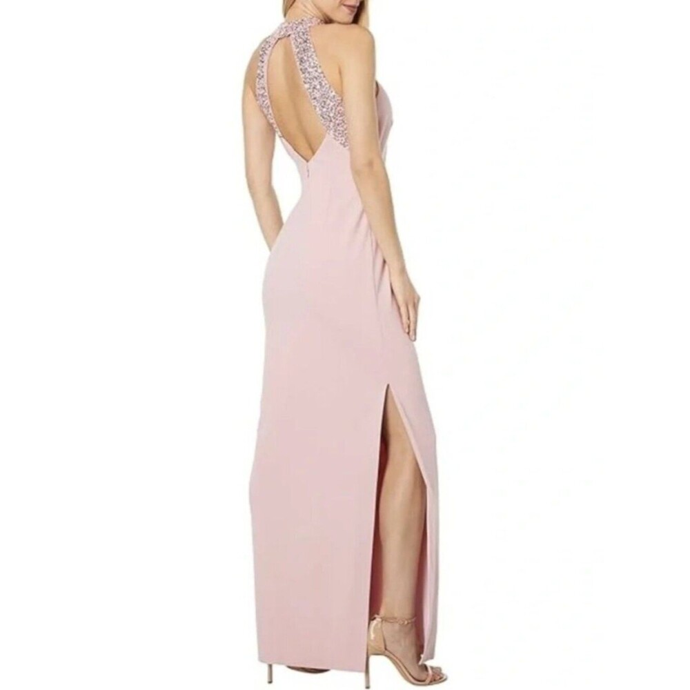 NWT Vince Camuto Halter Gown w/ Sequin Neckline & Back in Rose